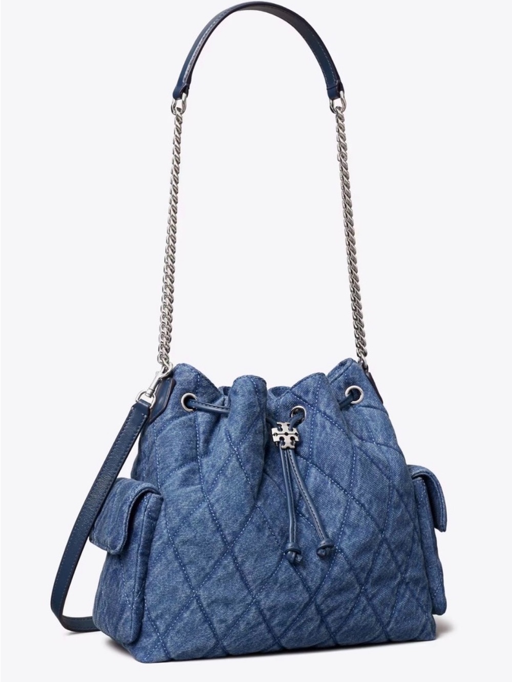 Charlie Quilted Denim Drawstring Shoulder Bag